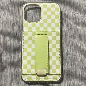 iPhone 12 Pro green checkered iPhone case with wallet and stand